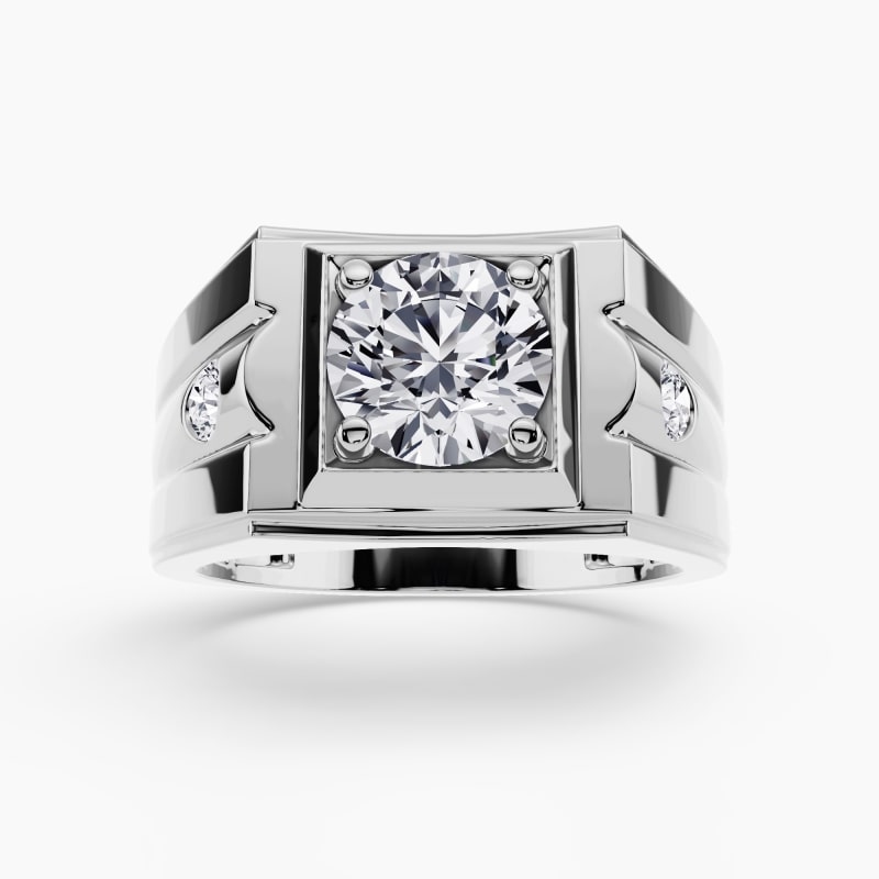 Image 45: Men's engagement ring with a bold round diamond in a matte-finish band